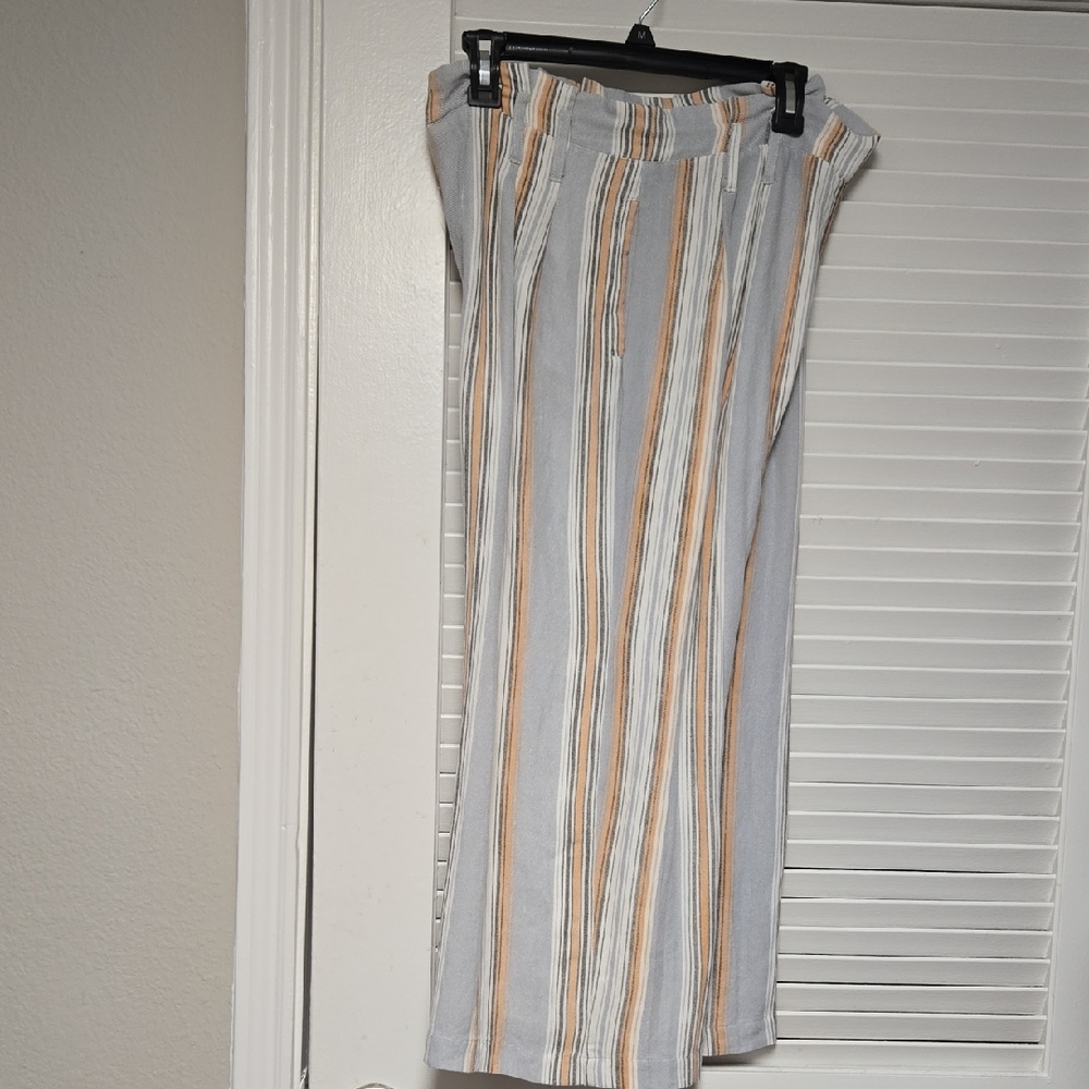 Skies Are Blue Striped Gray and Tan Wide Leg Pants